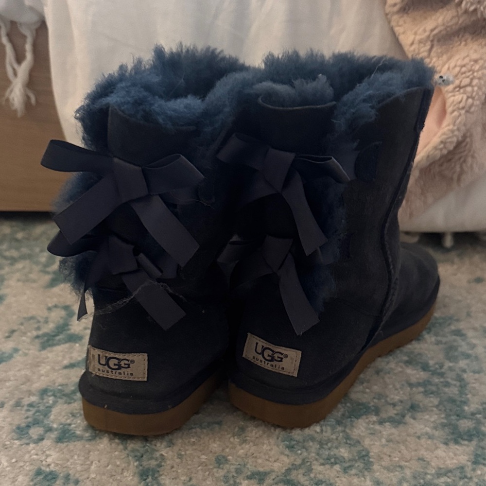 UGG Women's Navy Shearling Boots with Bows